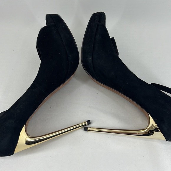 🍁2/$25 🍁 BCBG Black Peep Toe Gold Heel Stiletto - Picture 10 of 12
